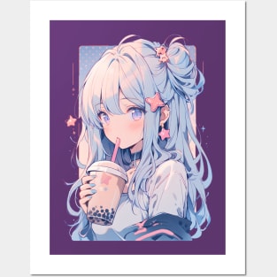 Boba Tea Anime Girl Manga Kawaii Japanese Bubble Tea Posters and Art